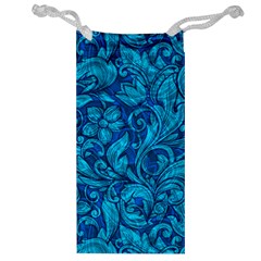 Blue Floral Pattern Texture, Floral Ornaments Texture Jewelry Bag by nateshop