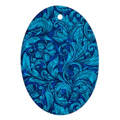 Blue Floral Pattern Texture, Floral Ornaments Texture Oval Ornament (two Sides) by nateshop