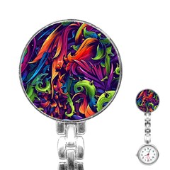Colorful Floral Patterns, Abstract Floral Background Stainless Steel Nurses Watch by nateshop