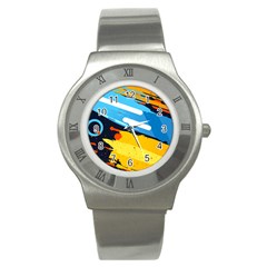 Colorful Paint Strokes Stainless Steel Watch by nateshop