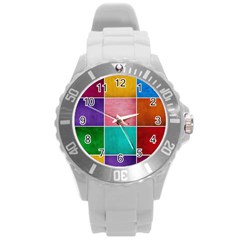 Colorful Squares, Abstract, Art, Background Round Plastic Sport Watch (l) by nateshop