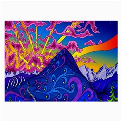 Blue And Purple Mountain Painting Psychedelic Colorful Lines Large Glasses Cloth