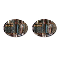 Assorted Title Of Books Piled In The Shelves Assorted Book Lot Inside The Wooden Shelf Cufflinks (oval)