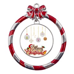 Merry Christmas  Metal Red Ribbon Round Ornament