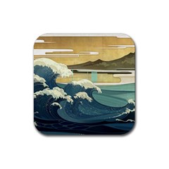 Sea Asia Waves Japanese Art The Great Wave Off Kanagawa Rubber Coaster (square) by Cemarart