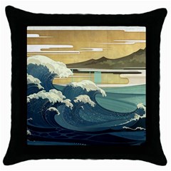 Sea Asia Waves Japanese Art The Great Wave Off Kanagawa Throw Pillow Case (black) by Cemarart