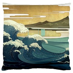 Sea Asia Waves Japanese Art The Great Wave Off Kanagawa Large Premium Plush Fleece Cushion Case (one Side) by Cemarart