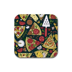 Seamless Pizza Slice Pattern Illustration Great Pizzeria Background Rubber Square Coaster (4 Pack)