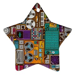 Pattern Design Art Techno  Dj Music Retro Music Device Star Ornament (two Sides) by Cemarart