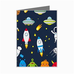 Big Set Cute Astronauts Space Planets Stars Aliens Rockets Ufo Constellations Satellite Moon Rover Mini Greeting Card by Cemarart