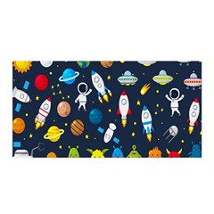 Big Set Cute Astronauts Space Planets Stars Aliens Rockets Ufo Constellations Satellite Moon Rover Satin Wrap 35  X 70  by Cemarart