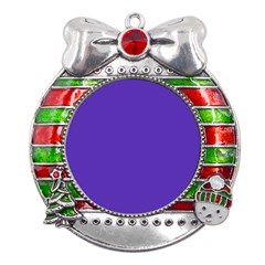 Ultra Violet Purple Metal X mas Ribbon With Red Crystal Round Ornament by bruzer