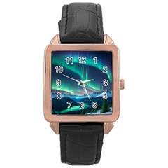 Triangle Pattern Design Cute Rose Gold Leather Watch 