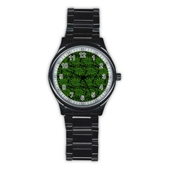 Green Floral Pattern Floral Greek Ornaments Stainless Steel Round Watch by nateshop