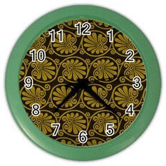 Yellow Floral Pattern Floral Greek Ornaments Color Wall Clock by nateshop
