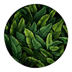 Green Leaves Round Glass Fridge Magnet (4 Pack)