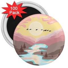 Mountain Birds River Sunset Nature 3  Magnets (100 Pack) by Cemarart