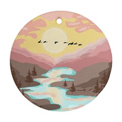 Mountain Birds River Sunset Nature Round Ornament (two Sides) by Cemarart