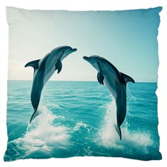 Dolphin Sea Ocean Large Premium Plush Fleece Cushion Case (two Sides) by Cemarart
