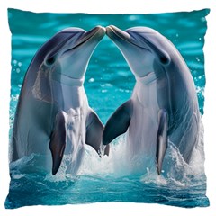 Dolphins Sea Ocean Large Premium Plush Fleece Cushion Case (one Side) by Cemarart