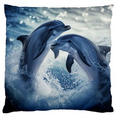 Dolphins Sea Ocean Water Standard Premium Plush Fleece Cushion Case (one Side) by Cemarart