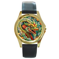 Chinese New Year ¨c Year Of The Dragon Round Gold Metal Watch