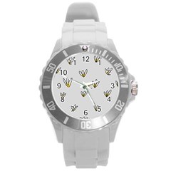 Pattern Leaves Daisies Print Round Plastic Sport Watch (l)