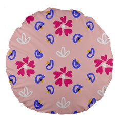 Flower Heart Print Pattern Pink Large 18  Premium Flano Round Cushions by Cemarart