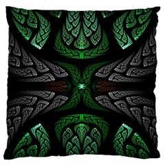 Fractal Green Black 3d Art Floral Pattern Large Premium Plush Fleece Cushion Case (two Sides)