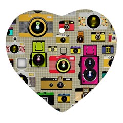Retro Camera Pattern Graph Ornament (heart) by Bedest