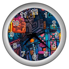 Wallet City Art Graffiti Wall Clock (silver)