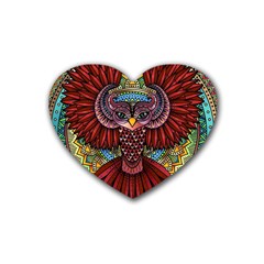 Colorful Owl Art Red Owl Rubber Heart Coaster (4 Pack)