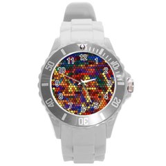 Hexagon Honeycomb Pattern Round Plastic Sport Watch (l)