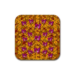 Blooming Flowers Of Orchid Paradise Rubber Coaster (square) by pepitasart