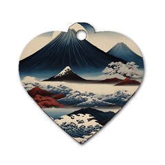Hokusai Moutains Japan Dog Tag Heart (two Sides)
