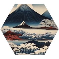 Hokusai Moutains Japan Wooden Puzzle Hexagon