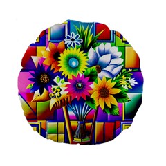 Flower Vase Flower Collage Pop Art Standard 15  Premium Flano Round Cushions