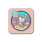 Boy Astronaut Cotton Candy Childhood Fantasy Tale Literature Planet Universe Kawaii Nature Cute Clou Rubber Coaster (Square)