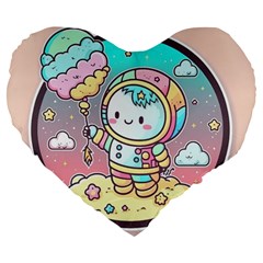 Boy Astronaut Cotton Candy Childhood Fantasy Tale Literature Planet Universe Kawaii Nature Cute Clou Large 19  Premium Heart Shape Cushions by Maspions