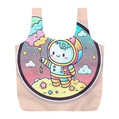 Boy Astronaut Cotton Candy Childhood Fantasy Tale Literature Planet Universe Kawaii Nature Cute Clou Full Print Recycle Bag (l)