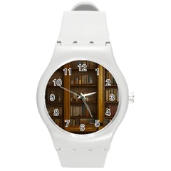 Books Book Shelf Shelves Knowledge Book Cover Gothic Old Ornate Library Round Plastic Sport Watch (m)