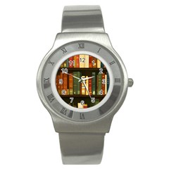 Books Bookshelves Library Fantasy Apothecary Book Nook Literature Study Stainless Steel Watch by Grandong