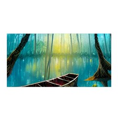 Swamp Bayou Rowboat Sunset Landscape Lake Water Moss Trees Logs Nature Scene Boat Twilight Quiet Satin Wrap 35  X 70  by Grandong