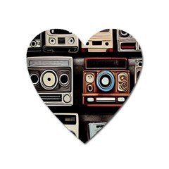 Retro Cameras Old Vintage Antique Technology Wallpaper Retrospective Heart Magnet by Grandong