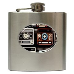 Retro Cameras Old Vintage Antique Technology Wallpaper Retrospective Hip Flask (6 Oz) by Grandong