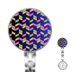 Background Pattern Geometric Pink Yellow Green Stainless Steel Nurses Watch