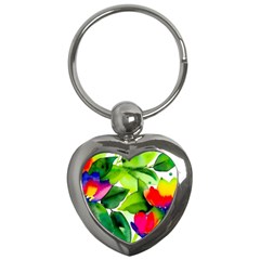 Watercolor Flowers Leaves Foliage Nature Floral Spring Key Chain (heart)