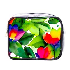 Watercolor Flowers Leaves Foliage Nature Floral Spring Mini Toiletries Bag (one Side) by Maspions
