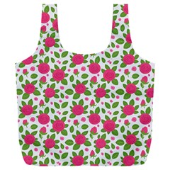 Flowers Leaves Roses Pattern Floral Nature Background Full Print Recycle Bag (xxl)