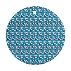 Blue Wave Sea Ocean Pattern Background Beach Nature Water Round Ornament (two Sides) by Maspions